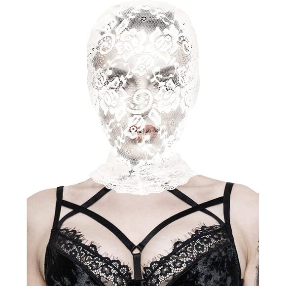🆕Women White Lace Hole Face Mask Gothic Sexy Halloween Spandex Cosplay Mask - Picture 5 of 5